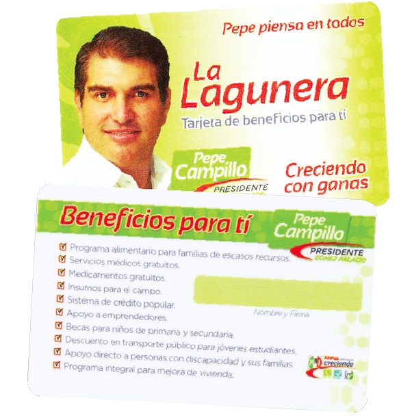 La tarjeta La Lagunera, uno de los artificios fraudulentos que el PRI utilizó para ganar las elecciones en Gómez Palacio y Lerdo.