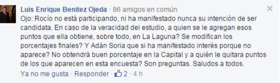 La opinión en Facebook del ex diputado local priísta Luis Enrique Benítez Ojeda.